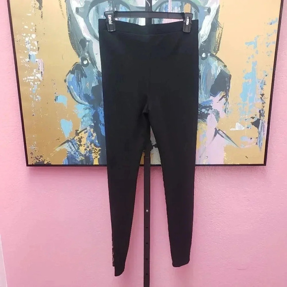 Chico's Black Ponte Leggings w/Front Leopard Print - Picture 2 of 4